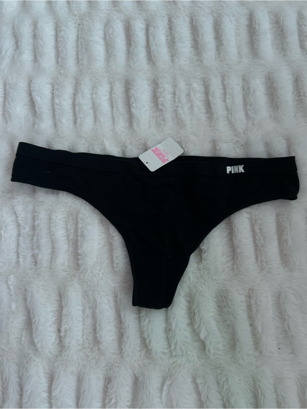 PINK Victoria's Secret Black Seamless Thong with Logo